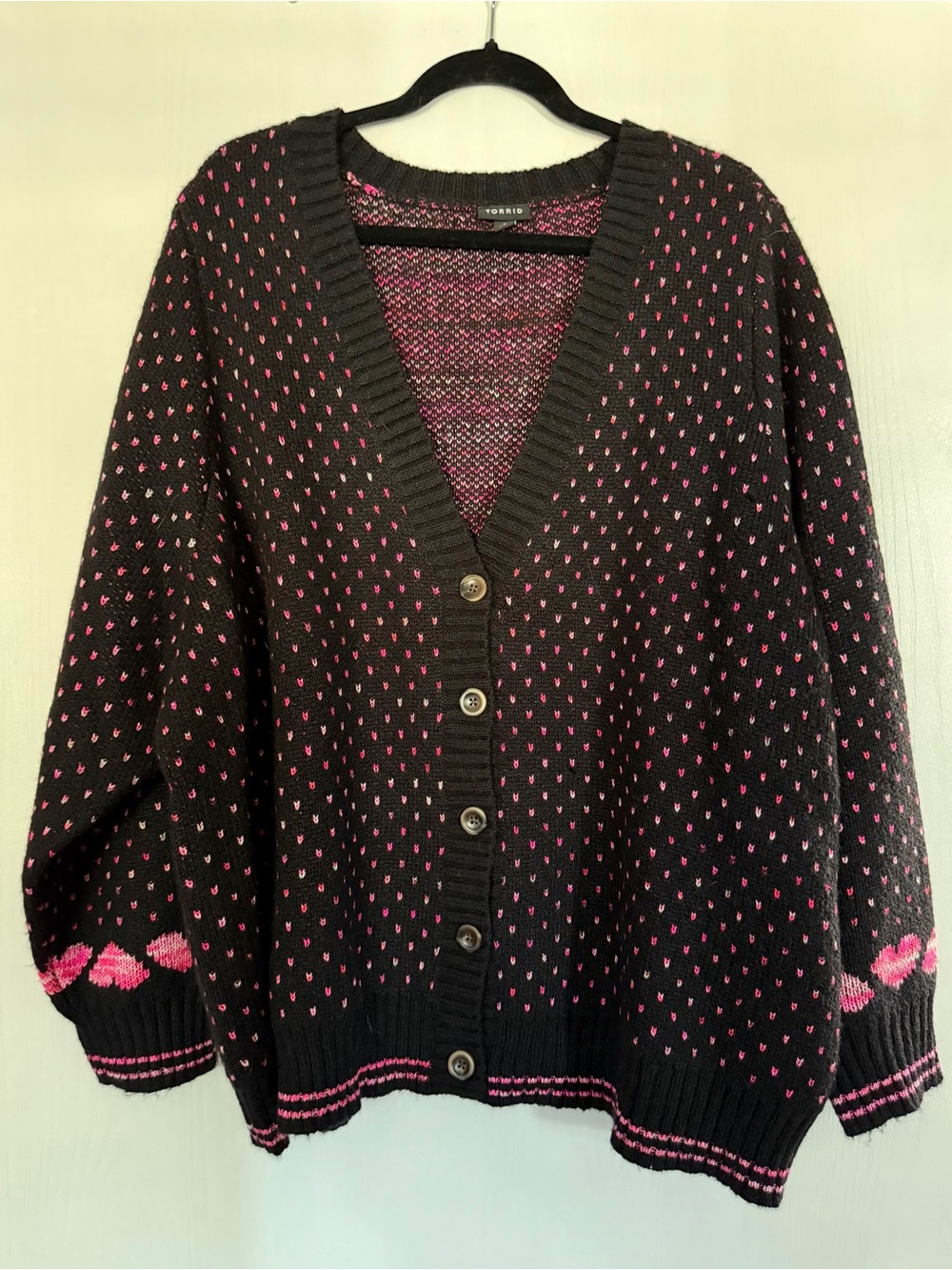 Torrid Black Cardigan with Pink Heart Detail